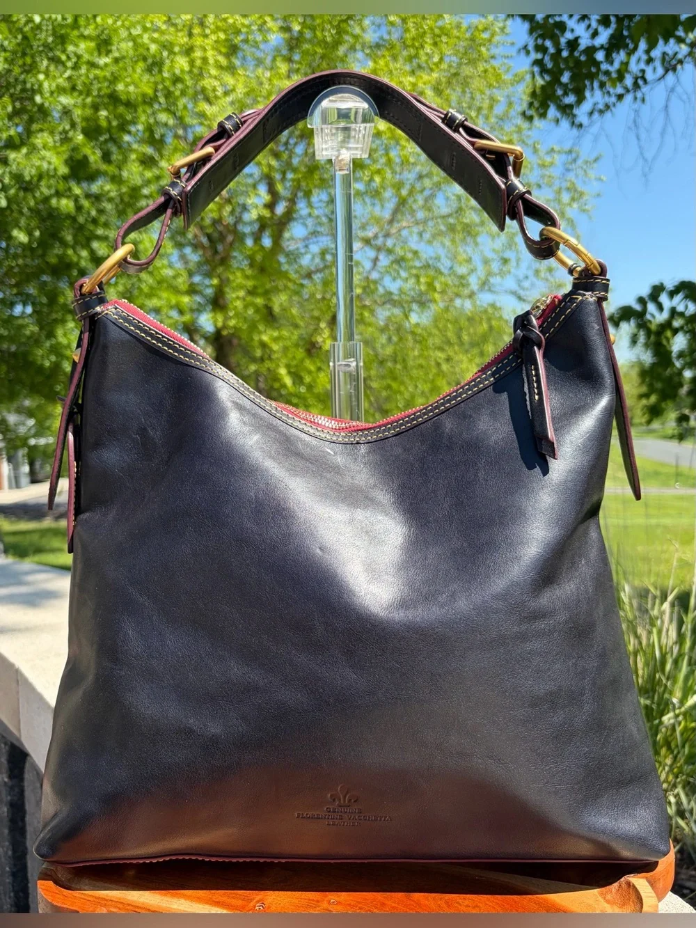 Dooney & Bourke Medium Lucy Navy Blue Florentine Leather Hobo NWT